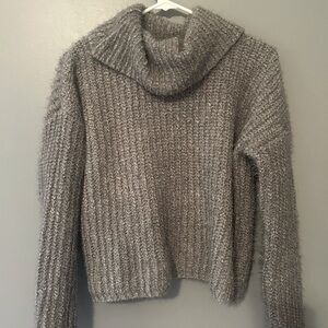 Chunky Gray Cowl Neck Sweater